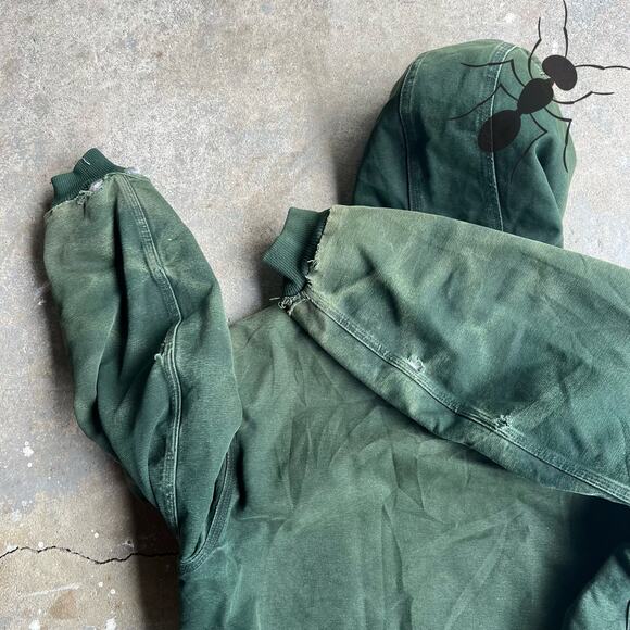 Vintage Y2K Carhartt faded J130 SPC green hooded work wear jacket - Picture 7 of 16